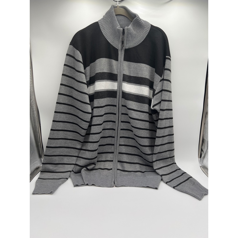 True Rock Mens XXL Full Zip‎ Striped Mock Neck Sweater Gray Black Pullover